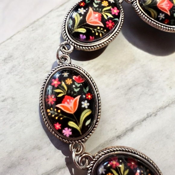 Gorgeous floral clear cabochon dome bracelet Stainless Steel Adjustable 7”-8” - Picture 11 of 15